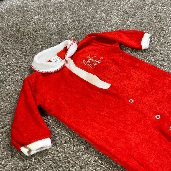 Vintage 1980s Trimfit “My First Christmas” Red Terry One Piece Outfit USA - Picture 8 of 12